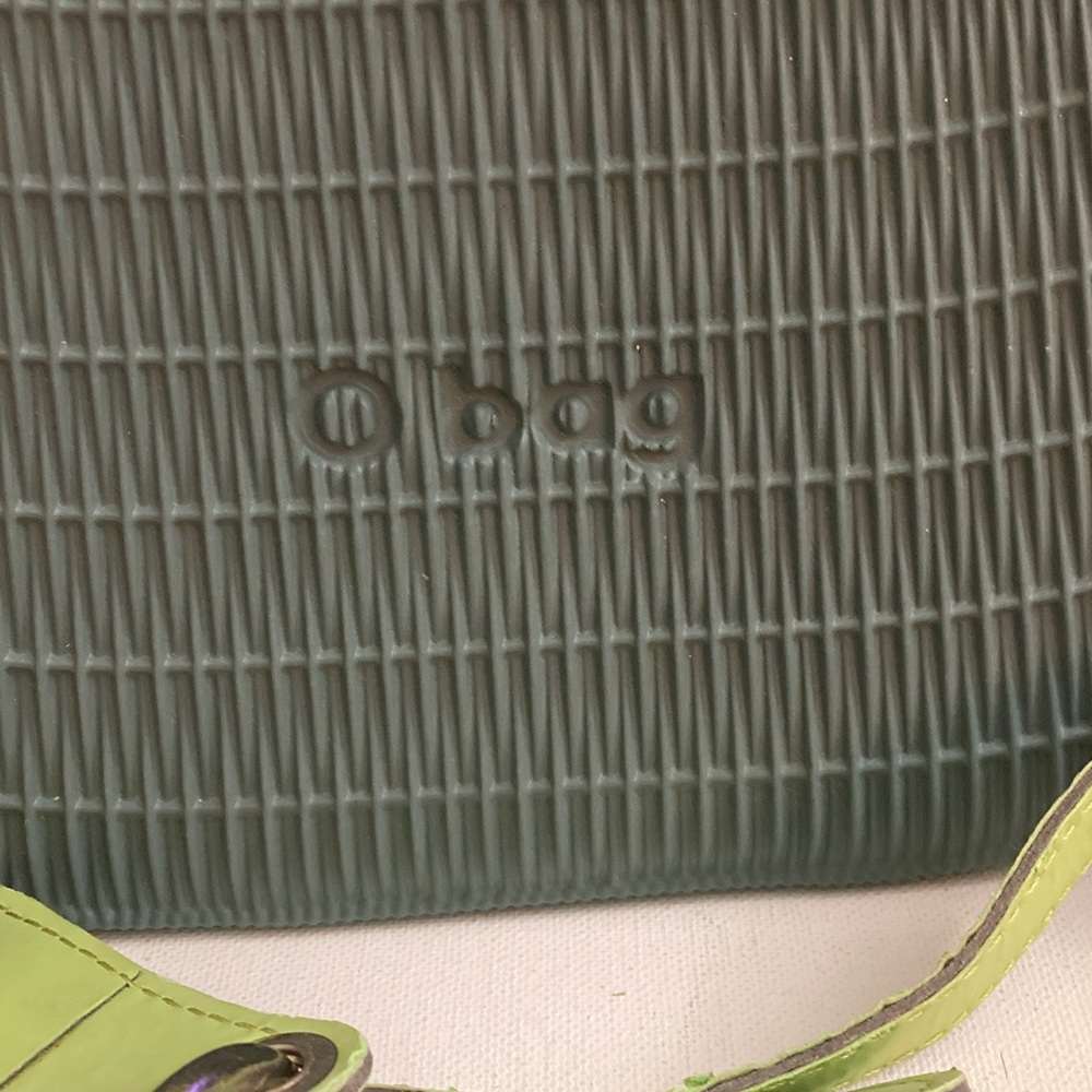 O bag Italian Green Gray Bag plastic on the bottom fabric bag inside 11x7 boho - Picture 2 of 7